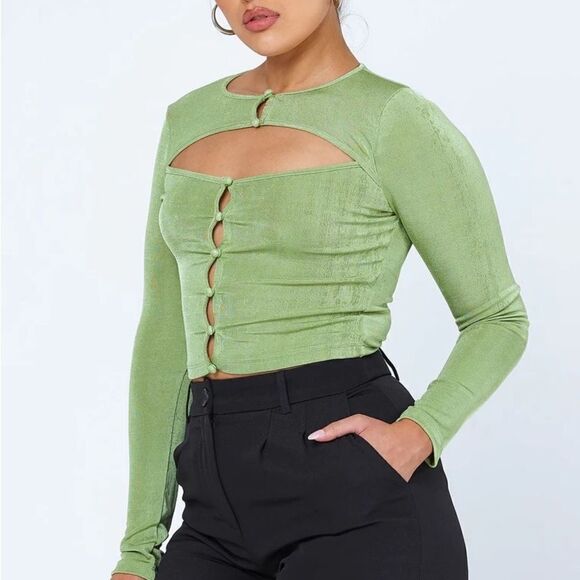 NWOT Princess Polly Nikita Long Sleeve Top Green - Picture 2 of 4